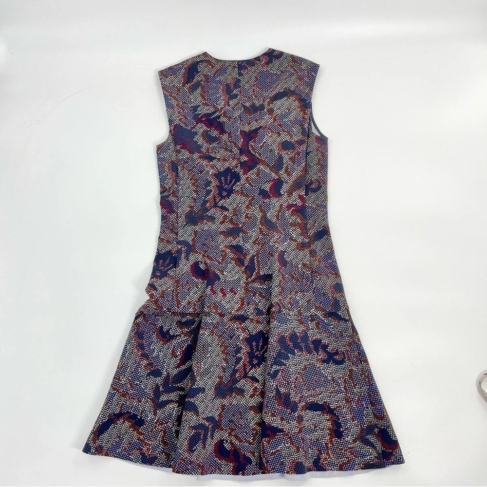 Tory Burch Calico Pixelated‎ Blue Neutral V-Neck Floral Fit n’ Flare Dress Sz XS